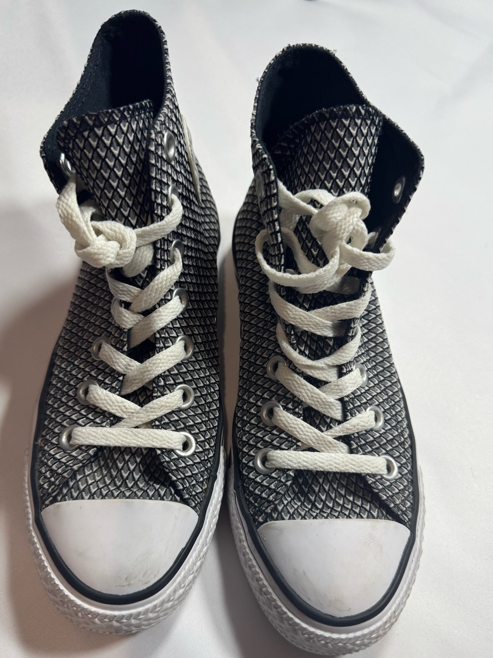Womens High-Top Textured Black Sneakers with White Laces